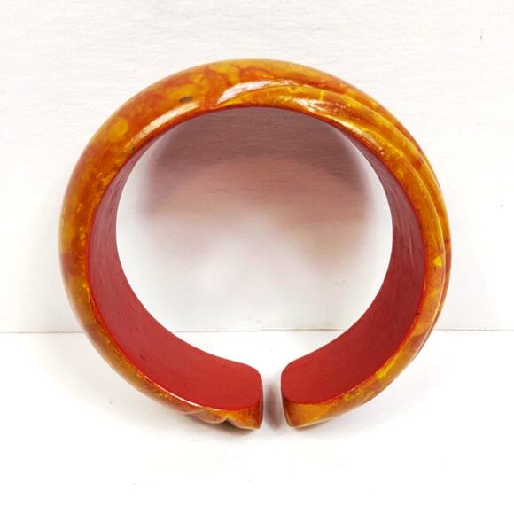 Vintage Thick Wooden Chunky Cuff Bracelet Handpainted Hippie Boho 70's Handmade - Picture 7 of 8